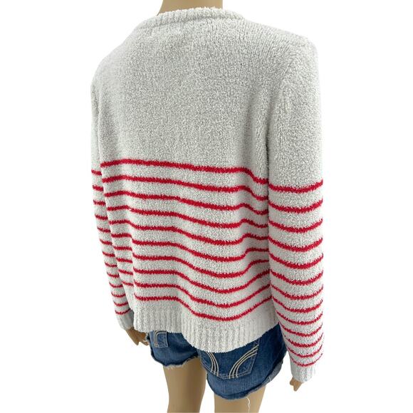 Lilly McKay Collection SMALL Ivory Cream and Red Striped Boucle Knit Sweater - Picture 4 of 5